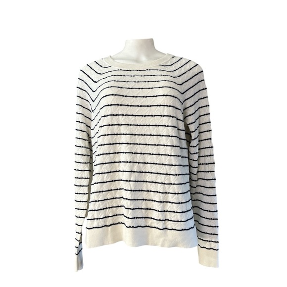 J.Crew Navy White Striped Crewneck Sweater 100% Cotton Size L F328 - Picture 1 of 12